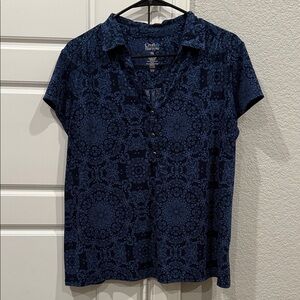 croft & barrow Dark Navy patterned button-front henley